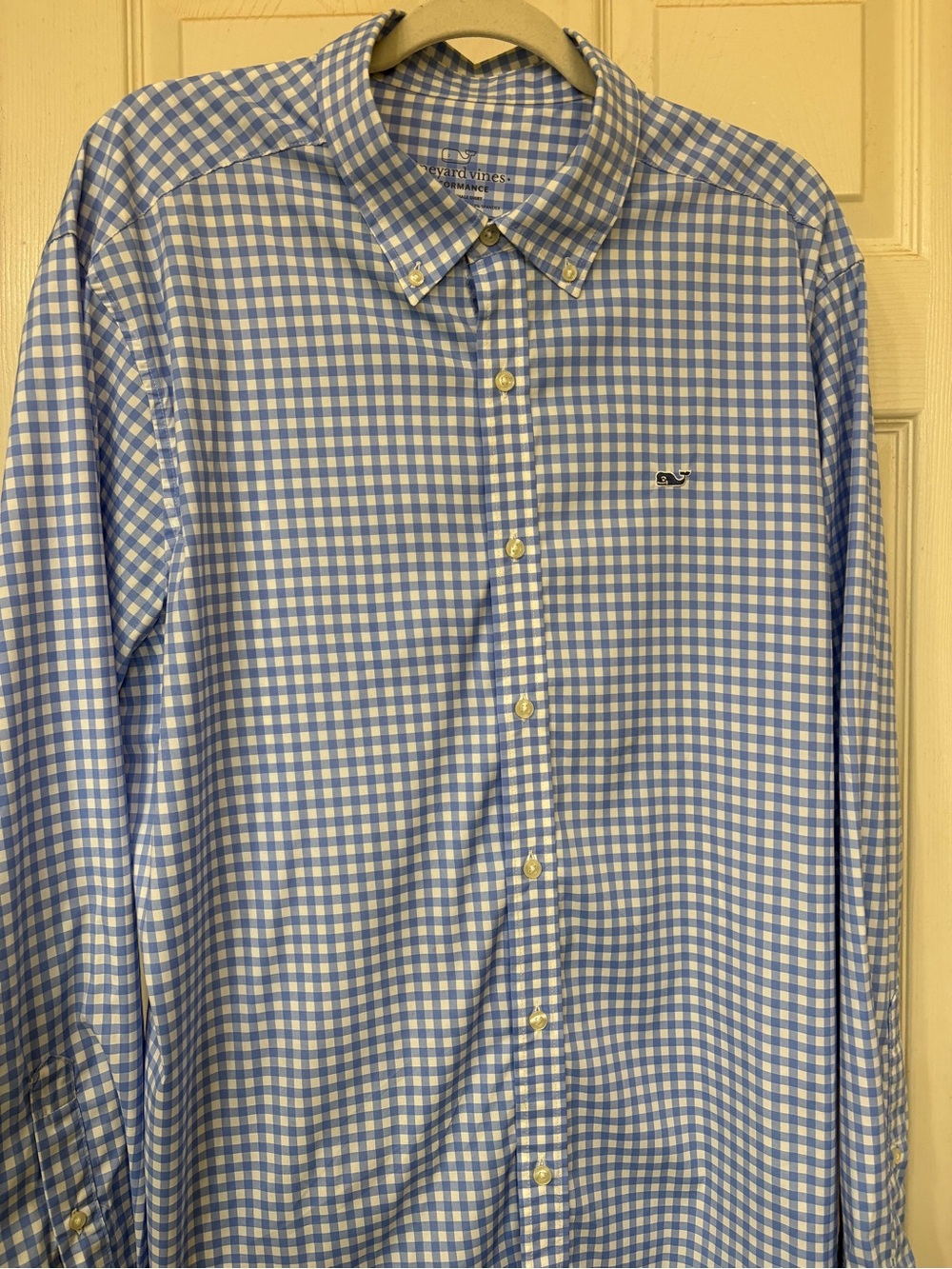 Vineyard Vines Performance Whale Shirt Blue Gingham XL Stretch